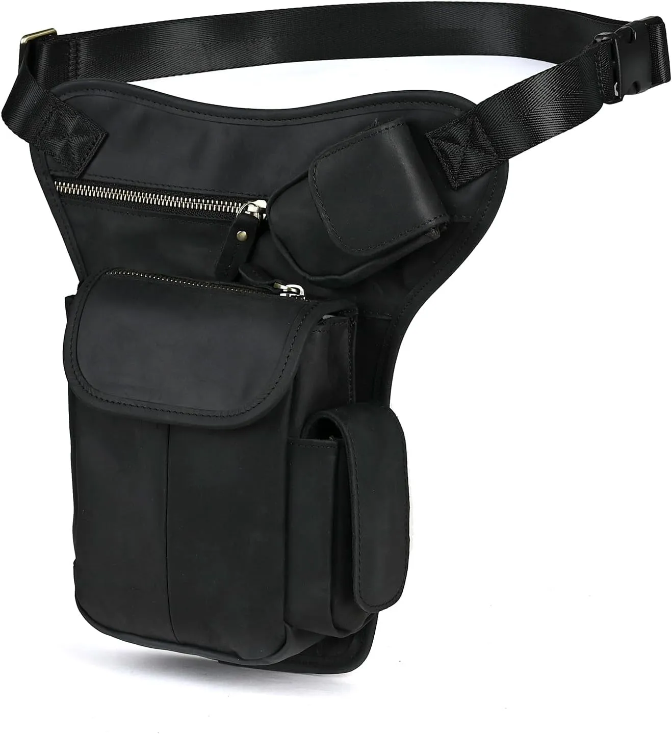 Le'aokuu Mens Genuine Leather Motorcycle Hiking Belt Fanny Waist Hip Bum Pack Drop Leg Bag Pouch 3106