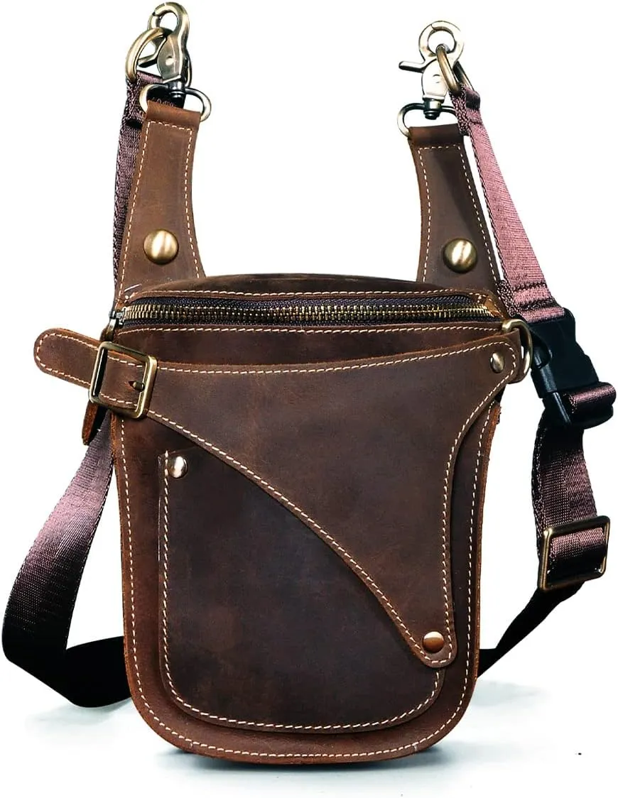 Le'aokuu Mens Genuine Leather Outdoor Sporting Hicking Motorcycle Waist Pack Messenger Shoulder Drop Leg Thigh Bag Pouches For Women B9326 0 Brown