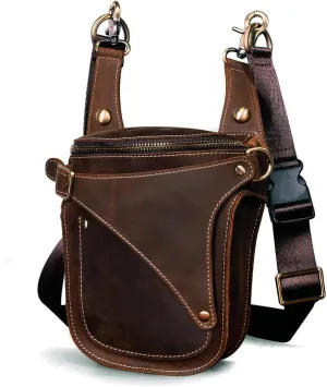 Le'aokuu Mens Genuine Leather Outdoor Sporting Hicking Motorcycle Waist Pack Messenger Shoulder Drop Leg Thigh Bag Pouches For Women B9326 0 Brown