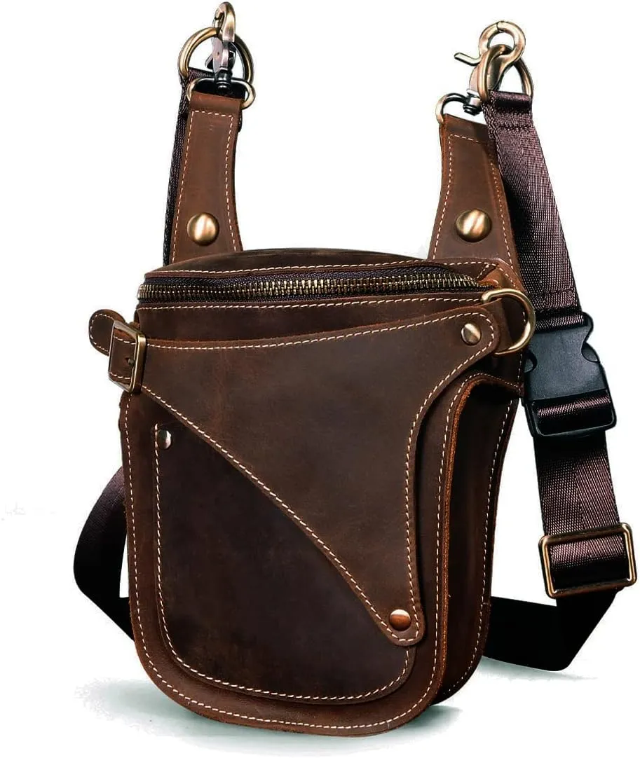 Le'aokuu Mens Genuine Leather Outdoor Sporting Hicking Motorcycle Waist Pack Messenger Shoulder Drop Leg Thigh Bag Pouches For Women B9326 0 Brown