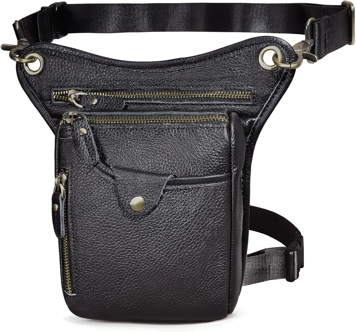 Le'aokuu Mens Genuine Leather Outdoor Sporting Hicking Waist Hip Pack Messenger Shoulder Drop Leg Thigh Bag Pouches For Women (211-5 01 Black)