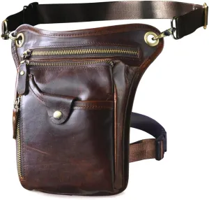 Le'aokuu Mens Genuine Leather Outdoor Sporting Hicking Waist Hip Pack Messenger Shoulder Drop Leg Thigh Bag Pouches For Women 211-5 (Brown 2)