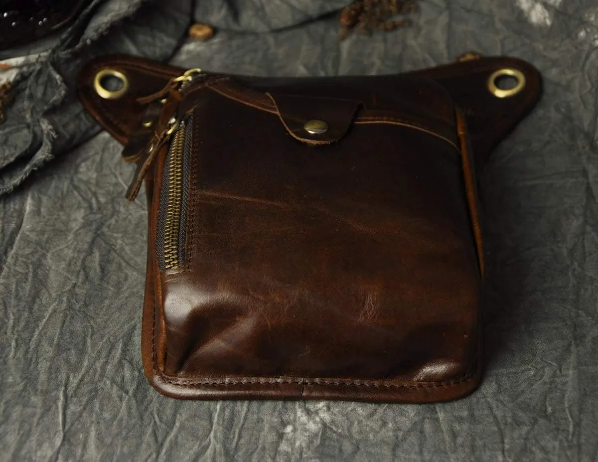 Le'aokuu Mens Genuine Leather Outdoor Sporting Hicking Waist Hip Pack Messenger Shoulder Drop Leg Thigh Bag Pouches For Women 211-5 (Brown 2)