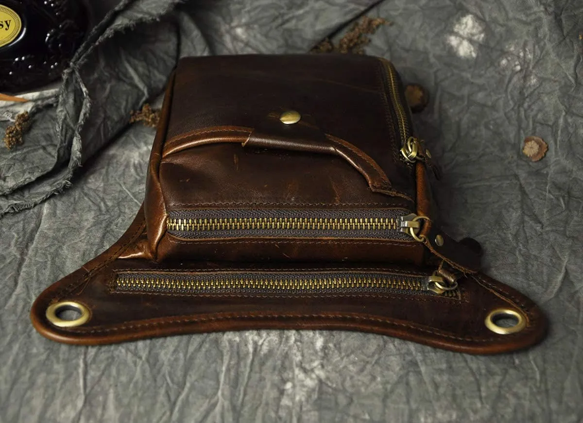 Le'aokuu Mens Genuine Leather Outdoor Sporting Hicking Waist Hip Pack Messenger Shoulder Drop Leg Thigh Bag Pouches For Women 211-5 (Brown 2)