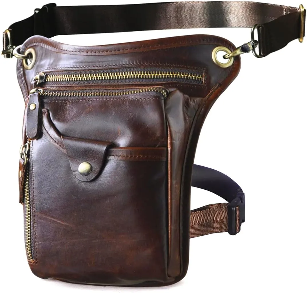 Le'aokuu Mens Genuine Leather Outdoor Sporting Hicking Waist Hip Pack Messenger Shoulder Drop Leg Thigh Bag Pouches For Women 211-5 (Brown 2)