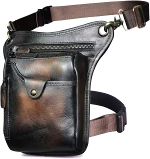 Le'aokuu Mens Genuine Leather Outdoor Sporting Hicking Waist Hip Pack Messenger Shoulder Drop Leg Thigh Bag Pouches For Women (211-5 Coffee)