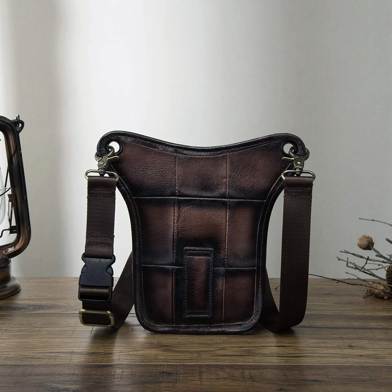 Le'aokuu Mens Genuine Leather Outdoor Sporting Hicking Waist Hip Pack Messenger Shoulder Drop Leg Thigh Bag Pouches For Women (211-5 Coffee)
