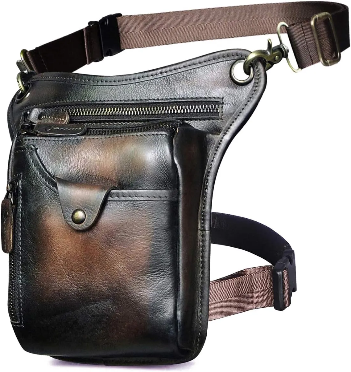 Le'aokuu Mens Genuine Leather Outdoor Sporting Hicking Waist Hip Pack Messenger Shoulder Drop Leg Thigh Bag Pouches For Women (211-5 Coffee)