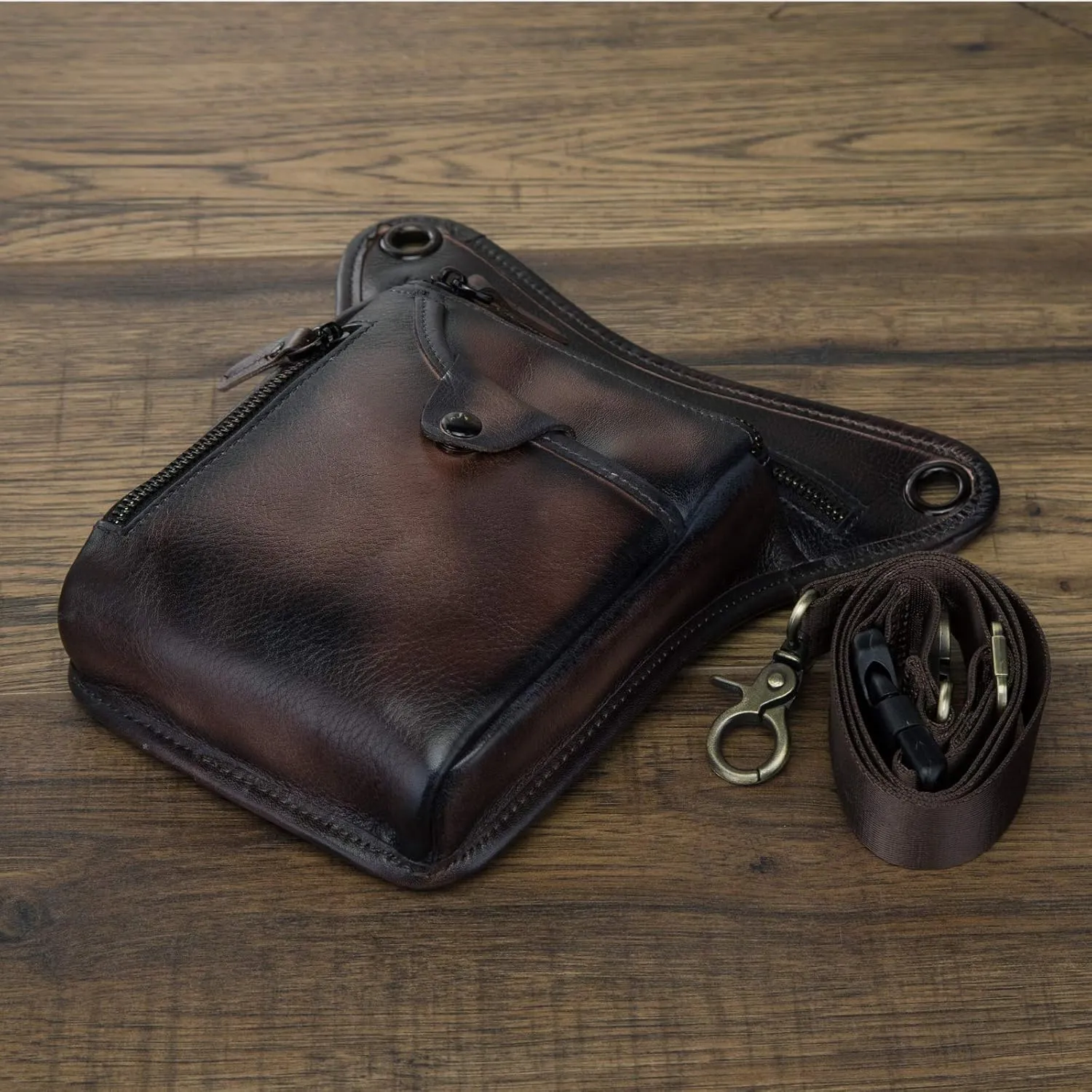 Le'aokuu Mens Genuine Leather Outdoor Sporting Hicking Waist Hip Pack Messenger Shoulder Drop Leg Thigh Bag Pouches For Women (211-5 Coffee)
