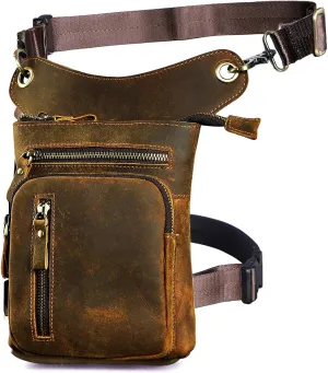 Le'aokuu Mens Genuine Leather Outdoor Sporting Hicking Waist Hip Pack Messenger Shoulder Drop Leg Thigh Bag Pouches For Women G1011 (G1011 0 Brown)