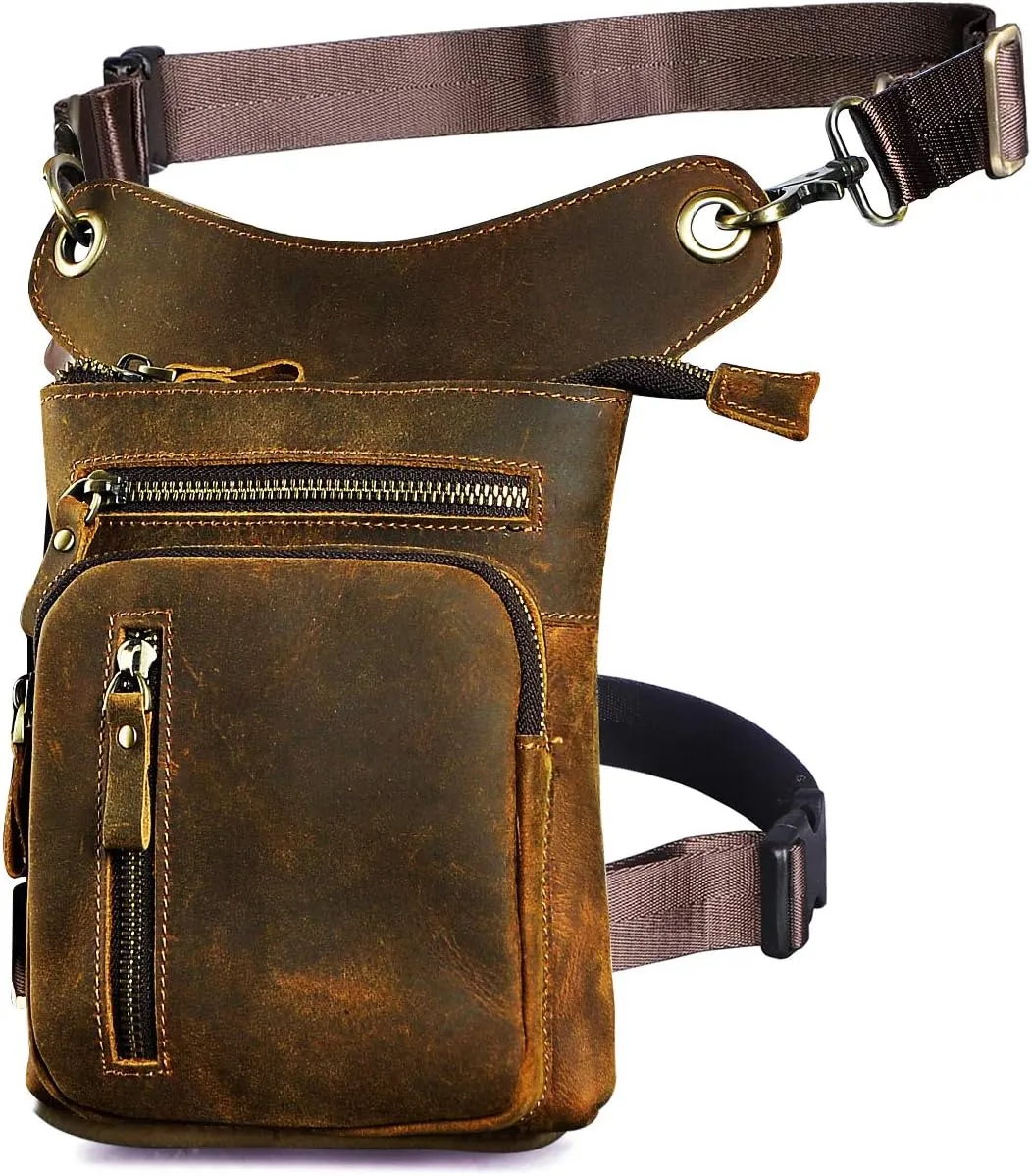 Le'aokuu Mens Genuine Leather Outdoor Sporting Hicking Waist Hip Pack Messenger Shoulder Drop Leg Thigh Bag Pouches For Women G1011 (G1011 0 Brown)
