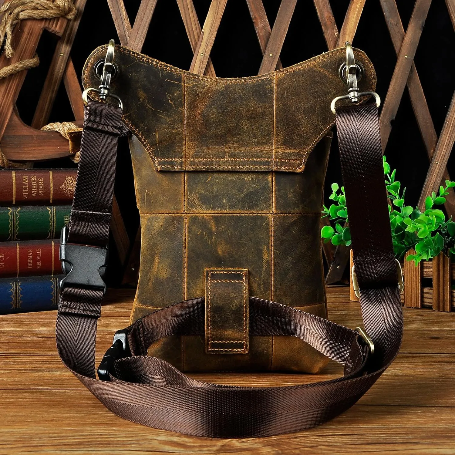 Le'aokuu Mens Genuine Leather Outdoor Sporting Hicking Waist Hip Pack Messenger Shoulder Drop Leg Thigh Bag Pouches For Women G1011 (G1011 0 Brown)