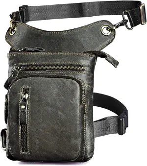 Le'aokuu Mens Genuine Leather Outdoor Sporting Hicking Waist Hip Pack Messenger Shoulder Drop Leg Thigh Bag Pouches For Women G1011 (G1011 Grey)