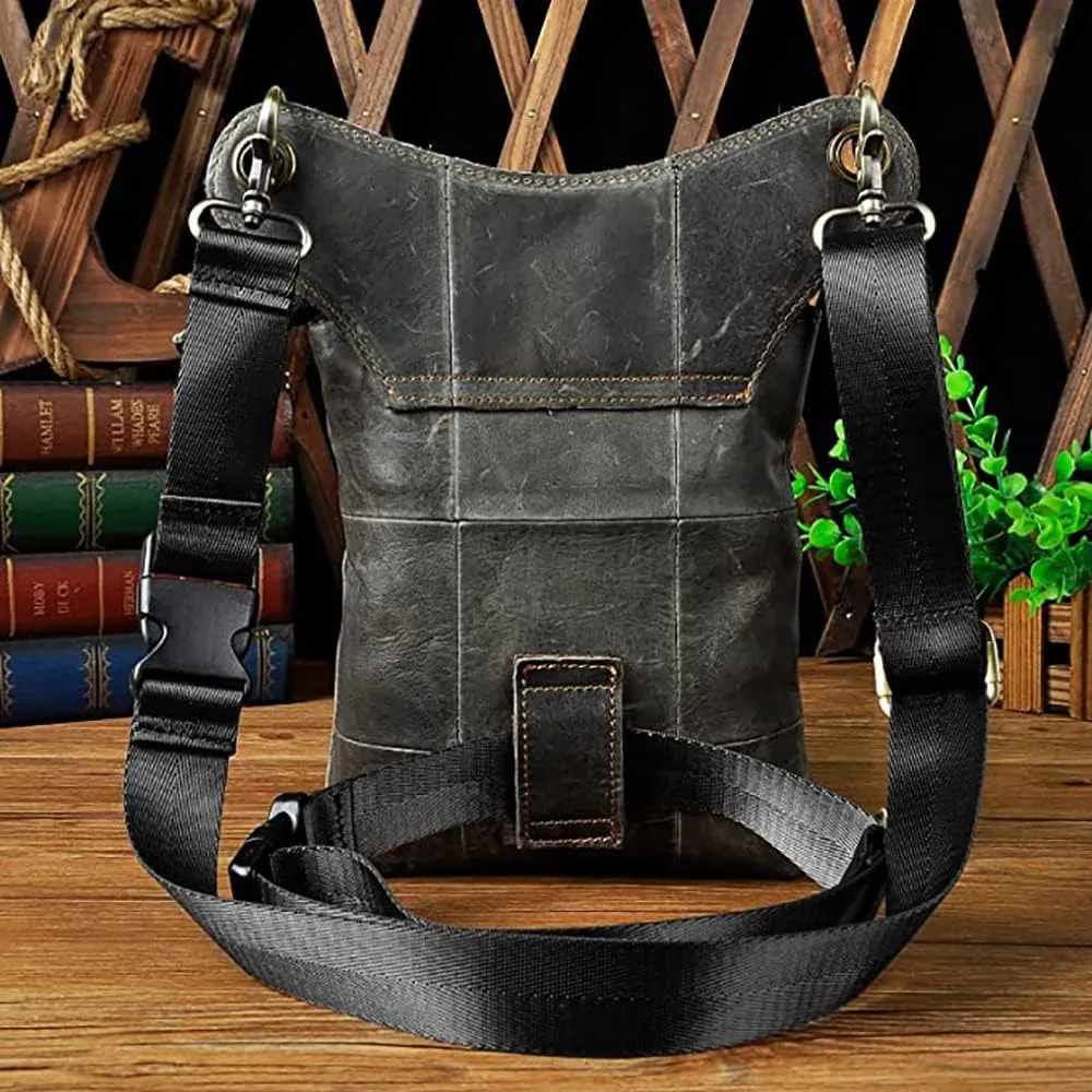 Le'aokuu Mens Genuine Leather Outdoor Sporting Hicking Waist Hip Pack Messenger Shoulder Drop Leg Thigh Bag Pouches For Women G1011 (G1011 Grey)