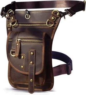 Le'aokuu Mens Genuine Leather Outdoor Sporting Hicking Waist Hip Pack Sling Messenger Shoulder Drop Leg Thigh Bag Pouches For Women (2141 0 Dark Brown)