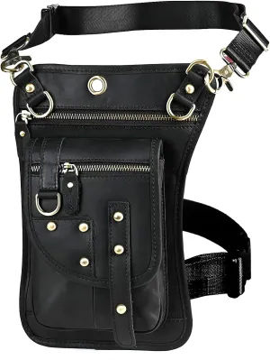 Le'aokuu Mens Genuine Leather Outdoor Sporting Hicking Waist Hip Pack Sling Messenger Shoulder Drop Leg Thigh Bag Pouches For Women (2141 1 Black)
