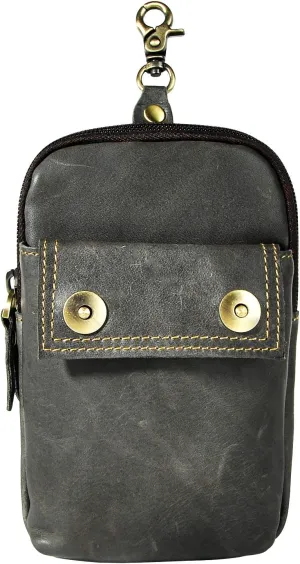 Le'aokuu Mens Genuine Leather Small Hook Fanny Waist Bag Hip Bum Pouch Pack (The 009 grey 2)