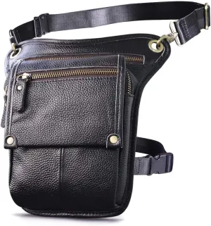 Le'aokuu Mens Womens Leather Tactical Motorcycle Outdoor Travel Waist Pack Drop Leg Thigh Hip Bum Bag With Strap 211-4