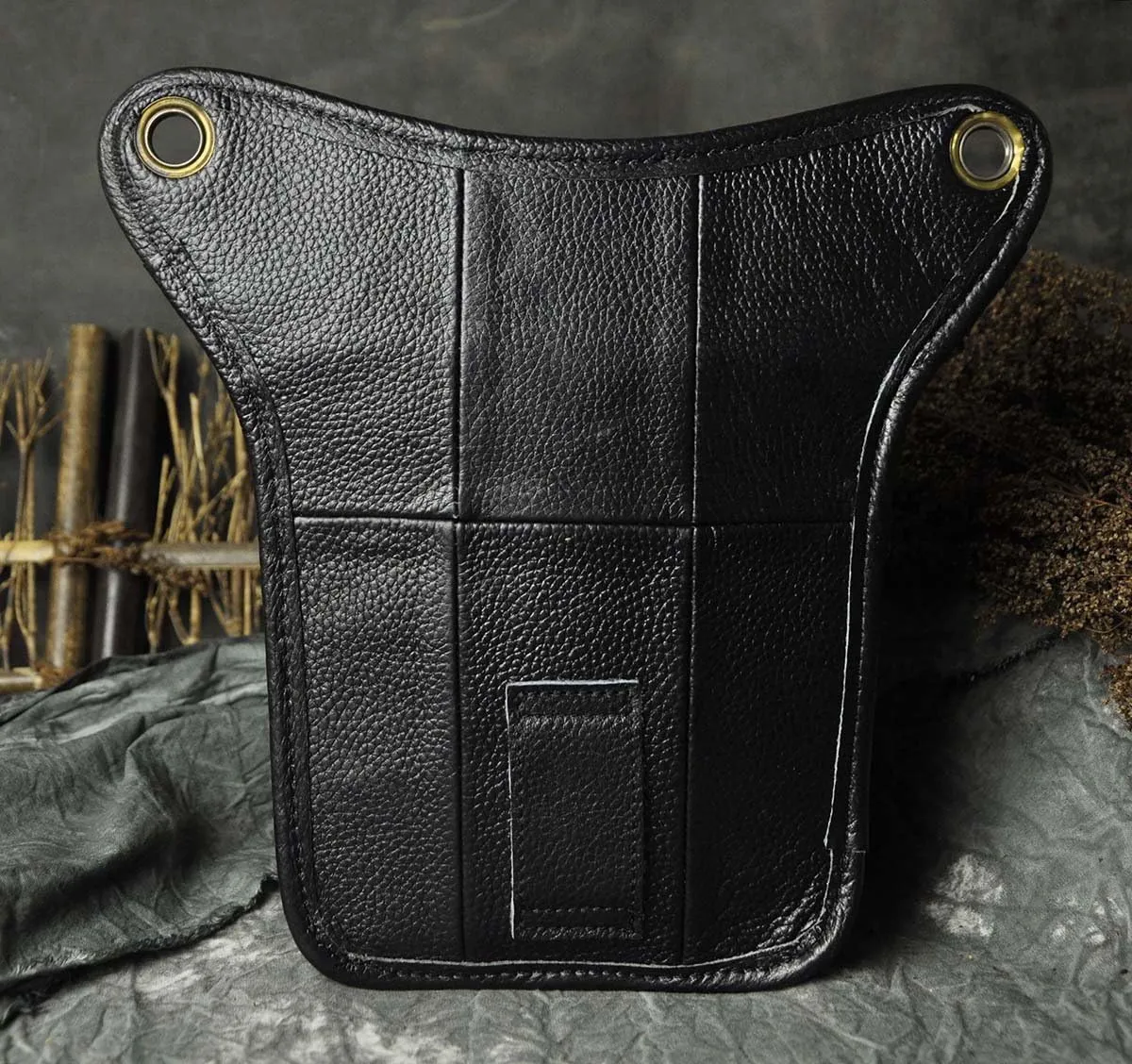 Le'aokuu Mens Womens Leather Tactical Motorcycle Outdoor Travel Waist Pack Drop Leg Thigh Hip Bum Bag With Strap 211-4