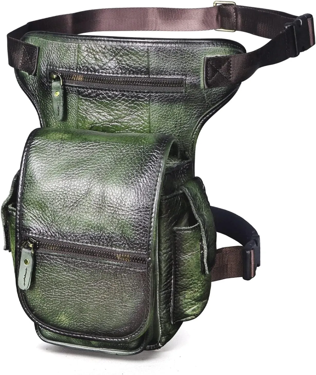 Leather Drop Leg Bag, Multi-Purpose Outdoor Hip Bag with Adjustable Shoulder Straps, for Outdoor, Travel, Camping Pouches(Green)