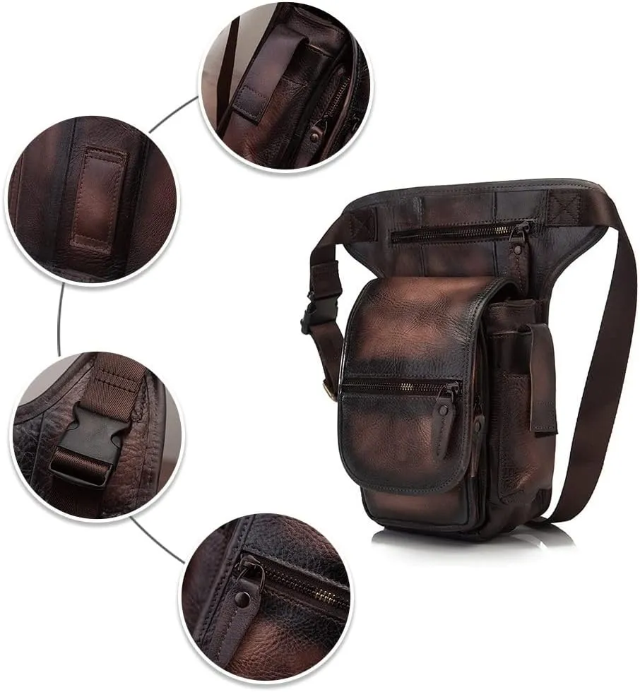 Leather Drop Leg Bag, Multi-Purpose Outdoor Hip Bag with Adjustable Shoulder Straps, for Outdoor, Travel, Camping Pouches(Green)