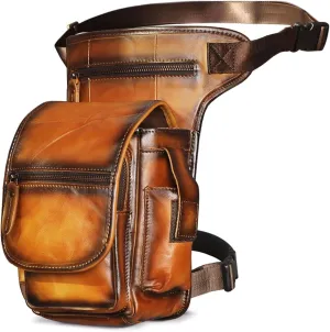 Leather Drop Leg Bag, Multi-Purpose Outdoor Hip Bag with Adjustable Shoulder Straps, for Outdoor, Travel, Camping Pouches(Orange)