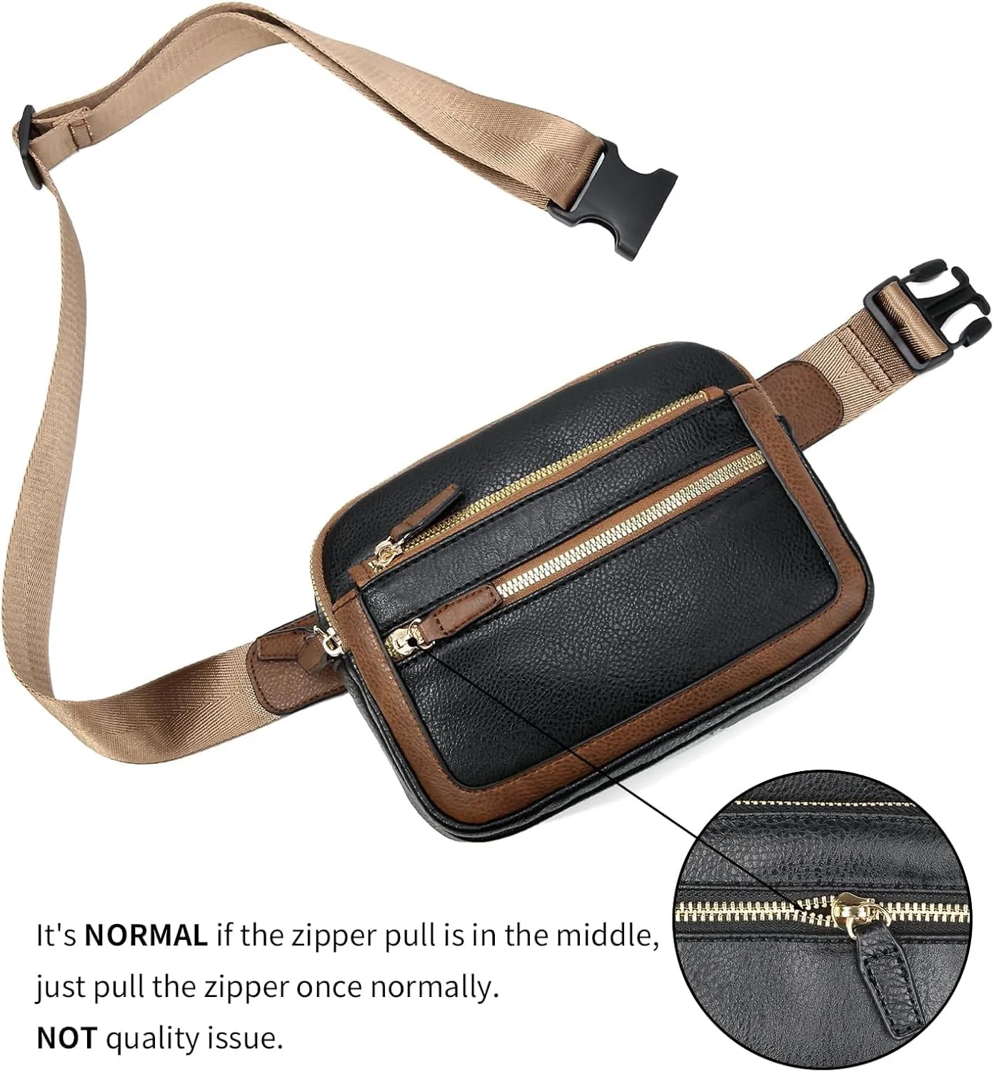 Leather Fanny Pack for Women Men Belt Bag with Multi-function Pocket, Crossbody Fanny Packs for Women Fashion Waist Packs with Adjustable Straps Cross Body Bag Travel Chest Bag