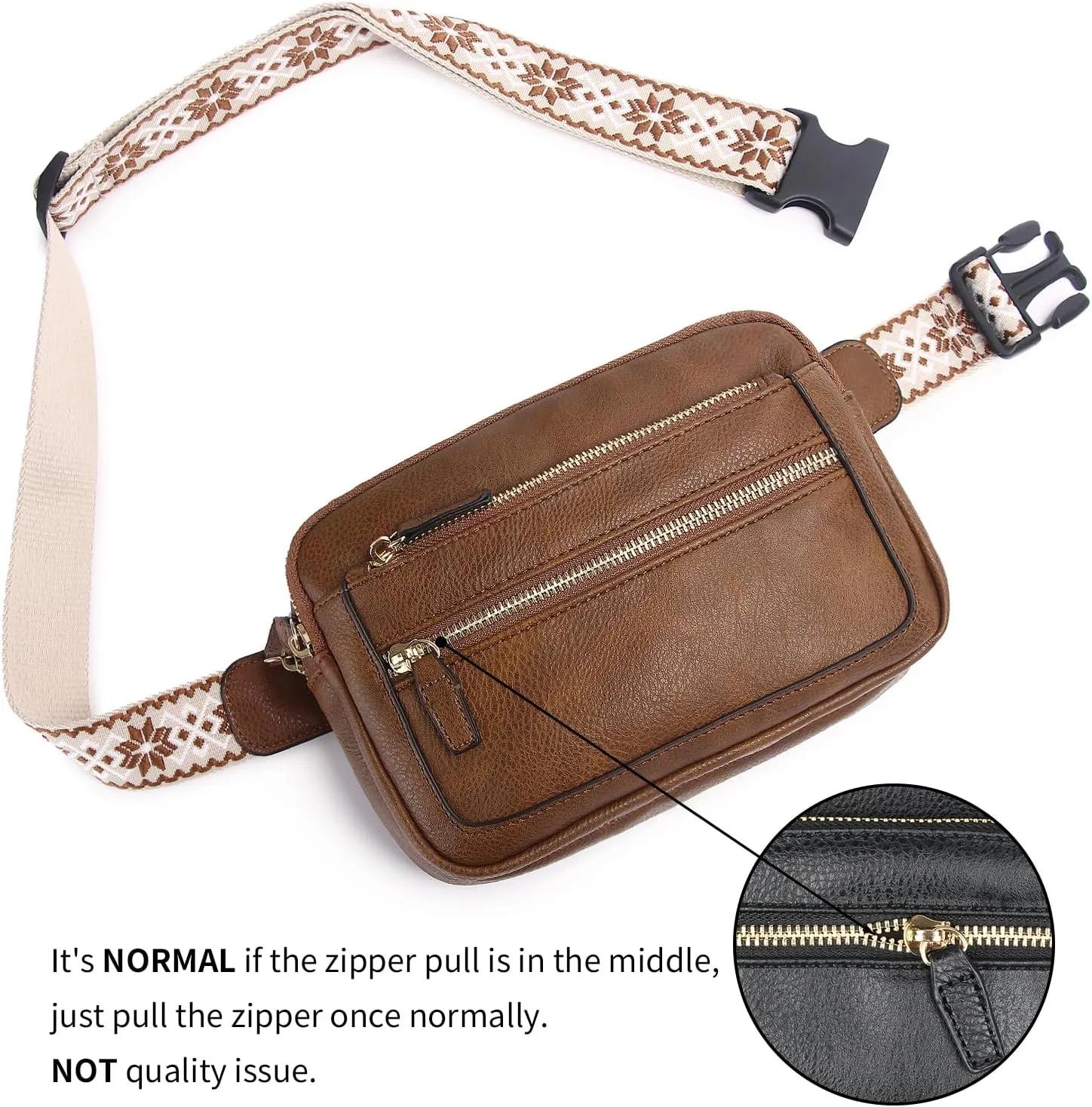 Leather Fanny Pack for Women Men Belt Bag with Multi-function Pocket, Crossbody Fanny Packs for Women Fashion Waist Packs with Adjustable Straps Cross Body Bag Travel Chest Bag