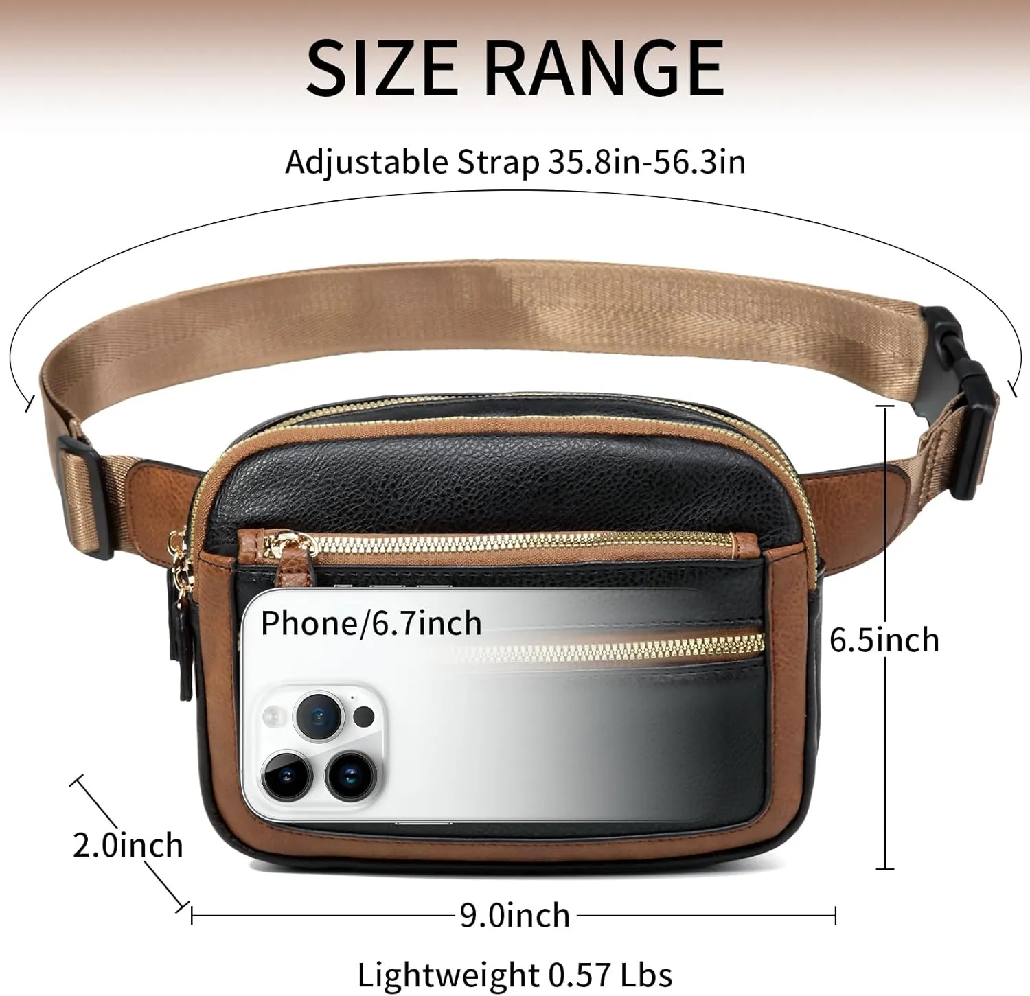 Leather Fanny Pack for Women Men Belt Bag with Multi-function Pocket, Crossbody Fanny Packs for Women Fashion Waist Packs with Adjustable Straps Cross Body Bag Travel Chest Bag