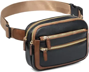 Leather Fanny Pack for Women Men Belt Bag with Multi-function Pocket, Crossbody Fanny Packs for Women Fashion Waist Packs with Adjustable Straps Cross Body Bag Travel Chest Bag