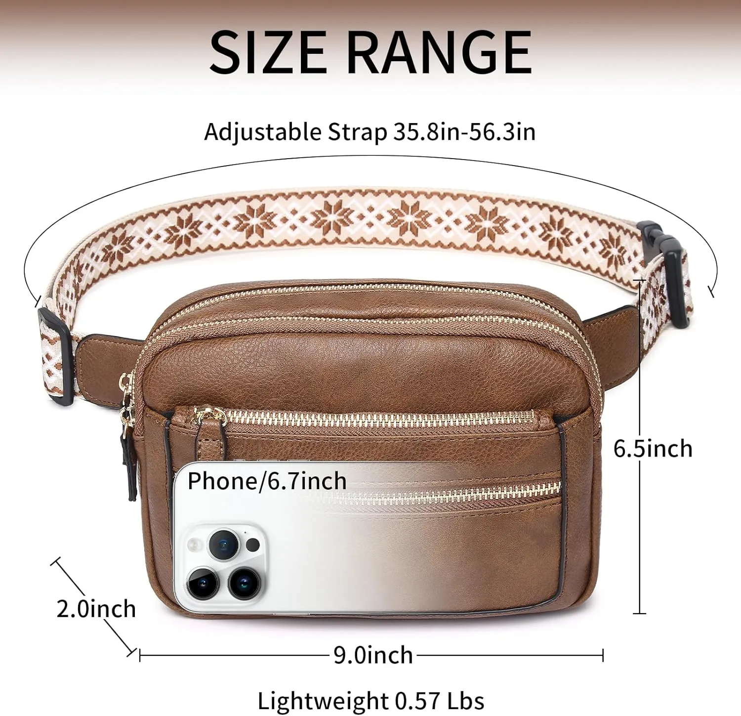 Leather Fanny Pack for Women Men Belt Bag with Multi-function Pocket, Crossbody Fanny Packs for Women Fashion Waist Packs with Adjustable Straps Cross Body Bag Travel Chest Bag