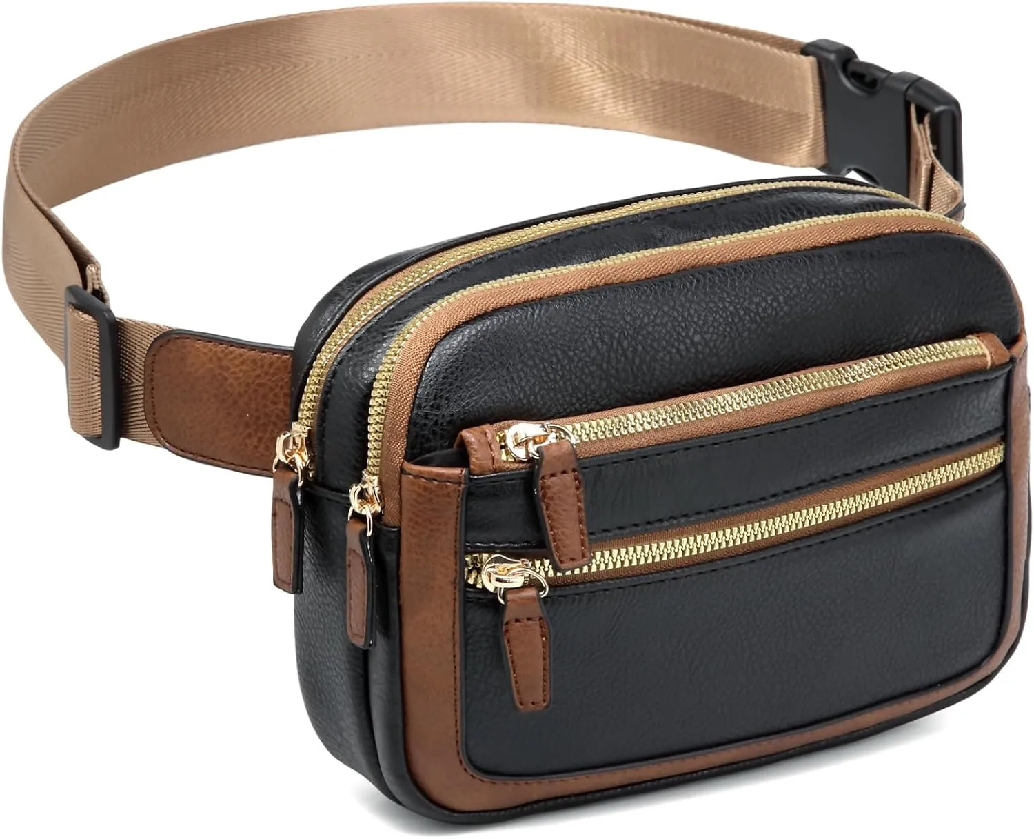 Leather Fanny Pack for Women Men Belt Bag with Multi-function Pocket, Crossbody Fanny Packs for Women Fashion Waist Packs with Adjustable Straps Cross Body Bag Travel Chest Bag