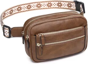 Leather Fanny Pack for Women Men Belt Bag with Multi-function Pocket, Crossbody Fanny Packs for Women Fashion Waist Packs with Adjustable Straps Cross Body Bag Travel Chest Bag