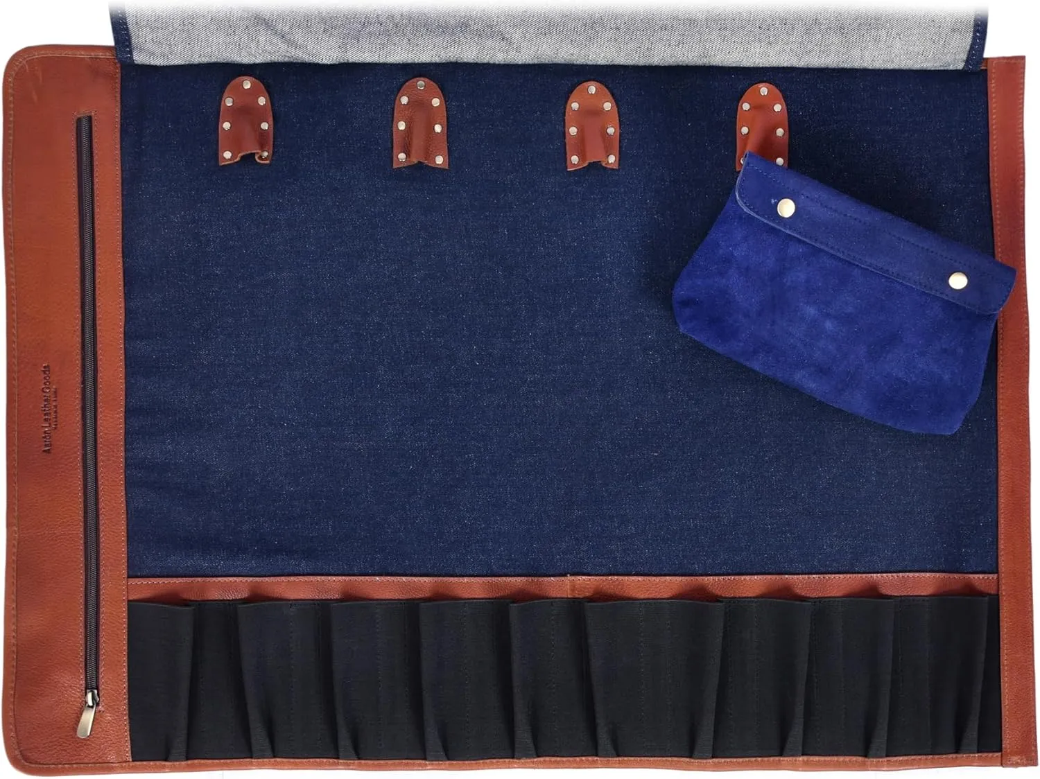 Leather Knife Roll Storage Bag, Elastic and Expandable 10 Pockets, Adjustable/Detachable Shoulder Strap, Travel-Friendly Chef Knife Case