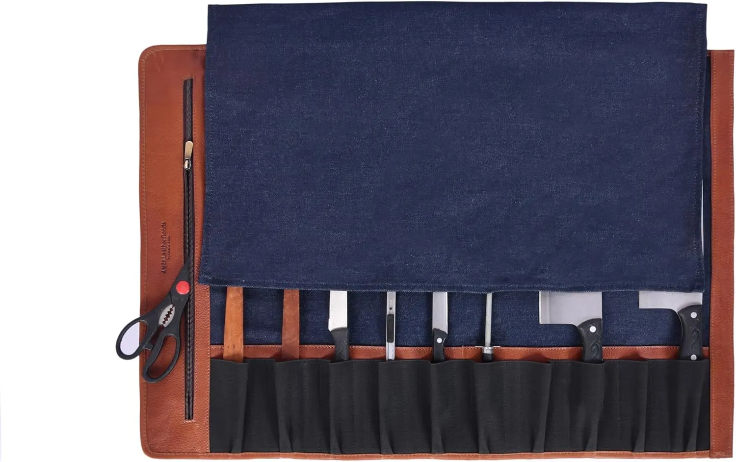 Leather Knife Roll Storage Bag, Elastic and Expandable 10 Pockets, Adjustable/Detachable Shoulder Strap, Travel-Friendly Chef Knife Case
