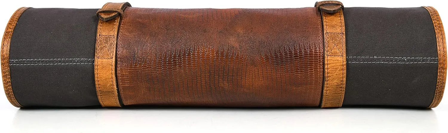 Leather Knife Roll Storage Bag, Elastic and Expandable 10 Pockets, Adjustable/Detachable Shoulder Strap, Travel-Friendly Chef Knife Case
