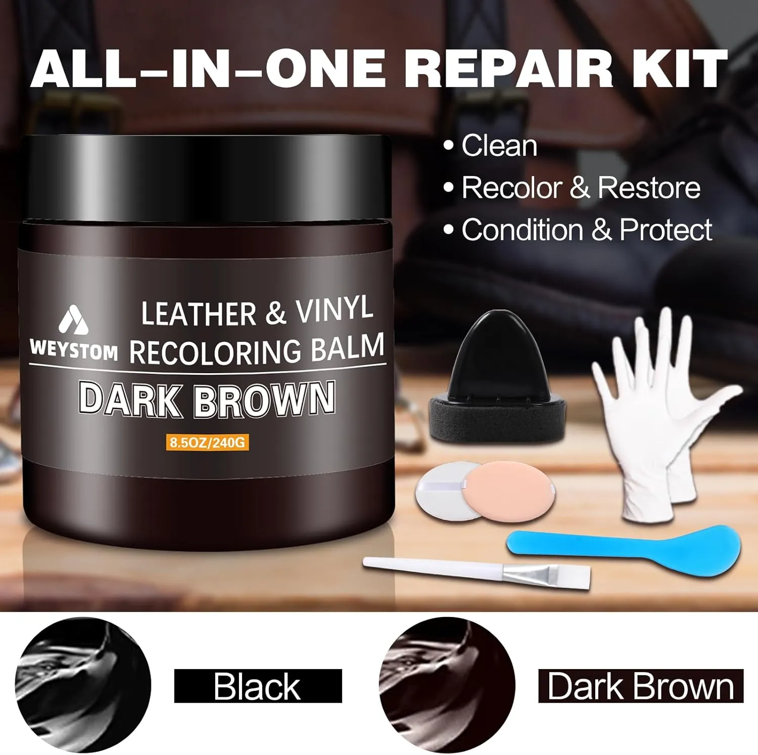 Leather Recoloring Balm - Leather Repair Kit for Furniture, Leather Dye, Recolor, Renew, Repair & Restore Aged, Faded, Cracked, Peeling and Scuffed Leather (Dark Brown)