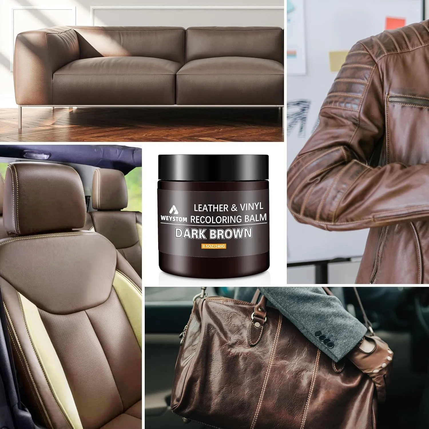 Leather Recoloring Balm - Leather Repair Kit for Furniture, Leather Dye, Recolor, Renew, Repair & Restore Aged, Faded, Cracked, Peeling and Scuffed Leather (Dark Brown)