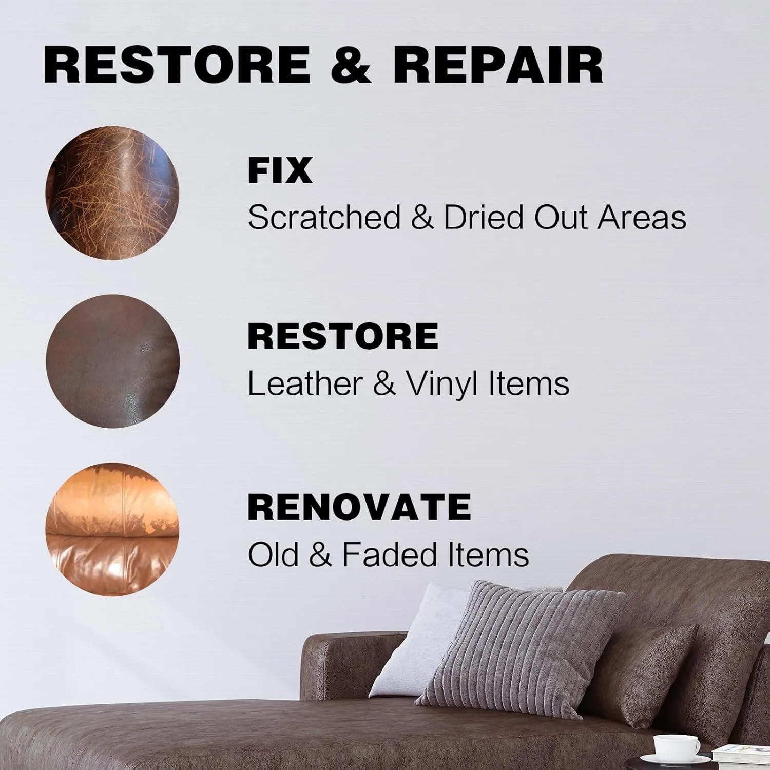 Leather Recoloring Balm - Leather Repair Kit for Furniture, Leather Dye, Recolor, Renew, Repair & Restore Aged, Faded, Cracked, Peeling and Scuffed Leather (Dark Brown)