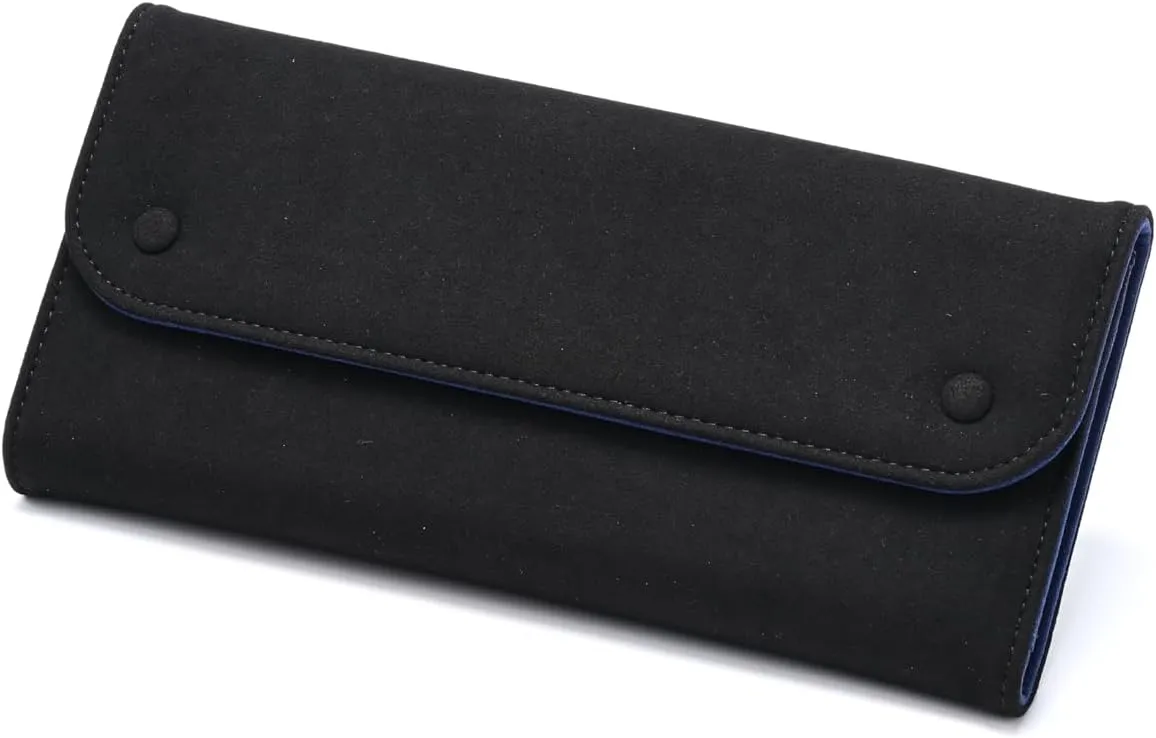 Leather Travel Jewelry Organizer Bag Foldable Jewelry Case with Tangle-Free Pouch, Expandable Jewelry Roll Organizer for Necklaces, Earrings, Rings Storage for Travel Accessories(Black Blue)