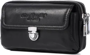 Leather Waist Belt Bag for Men Classic Side Fanny Pack Hip Bum Purse Smartphone Pouch for Travel Casual Formal Model 1-Horizontal Black