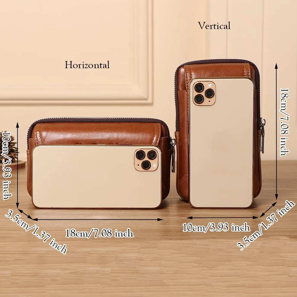 Leather Waist Belt Bag for Men Classic Side Fanny Pack Hip Bum Purse Smartphone Pouch for Travel Casual Formal Model 1-Horizontal Brown