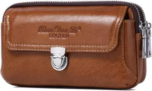 Leather Waist Belt Bag for Men Classic Side Fanny Pack Hip Bum Purse Smartphone Pouch for Travel Casual Formal Model 1-Horizontal Brown