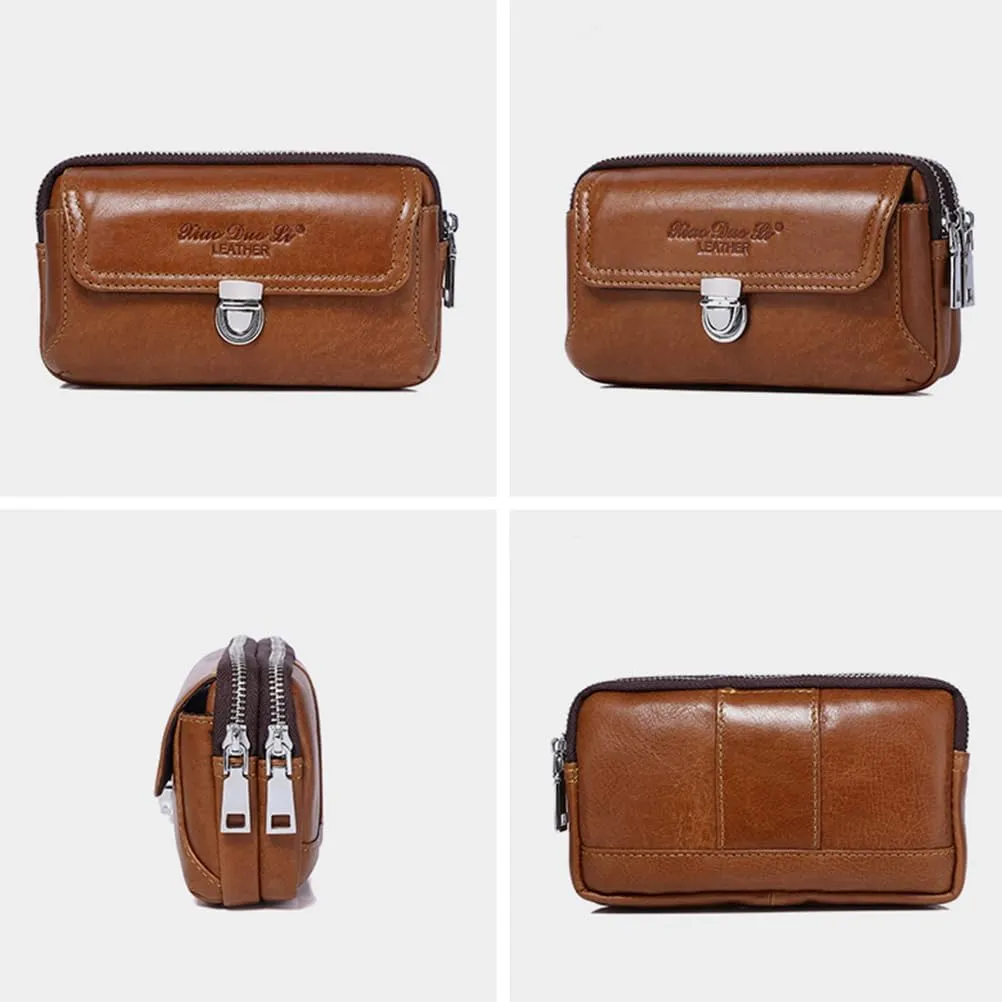 Leather Waist Belt Bag for Men Classic Side Fanny Pack Hip Bum Purse Smartphone Pouch for Travel Casual Formal Model 1-Horizontal Brown
