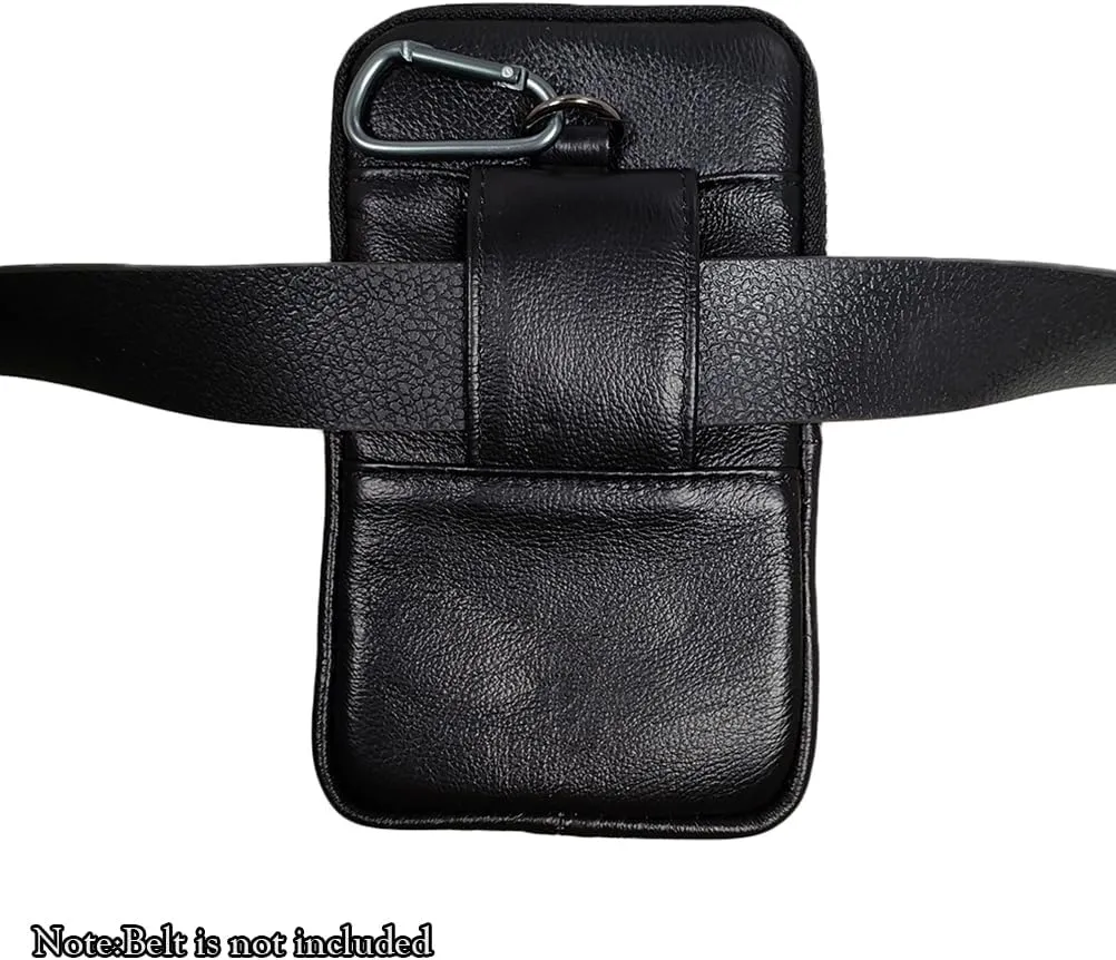 Leather Waist Belt Bag for Men Classic Side Fanny Pack Hip Bum Purse Smartphone Pouch for Travel Casual Formal Model 1-Vertical Black