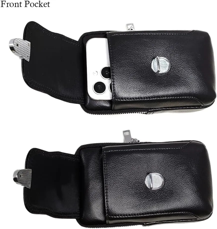 Leather Waist Belt Bag for Men Classic Side Fanny Pack Hip Bum Purse Smartphone Pouch for Travel Casual Formal Model 1-Vertical Black