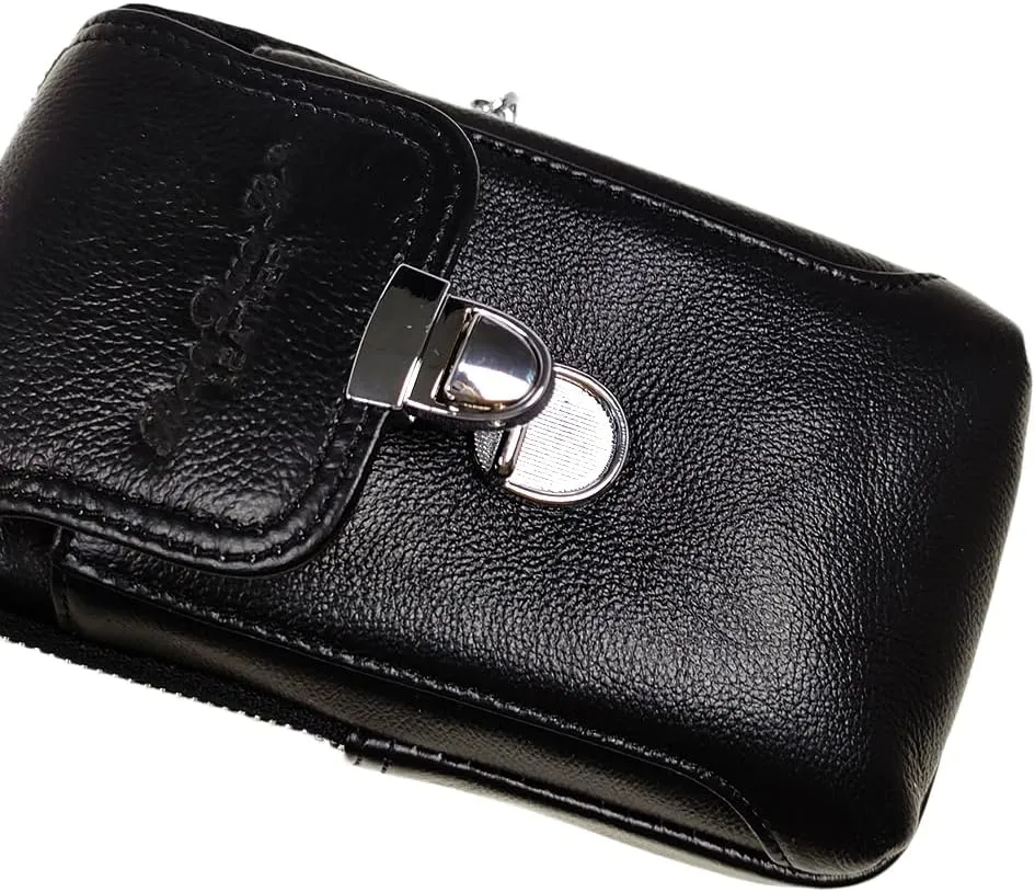 Leather Waist Belt Bag for Men Classic Side Fanny Pack Hip Bum Purse Smartphone Pouch for Travel Casual Formal Model 1-Vertical Black