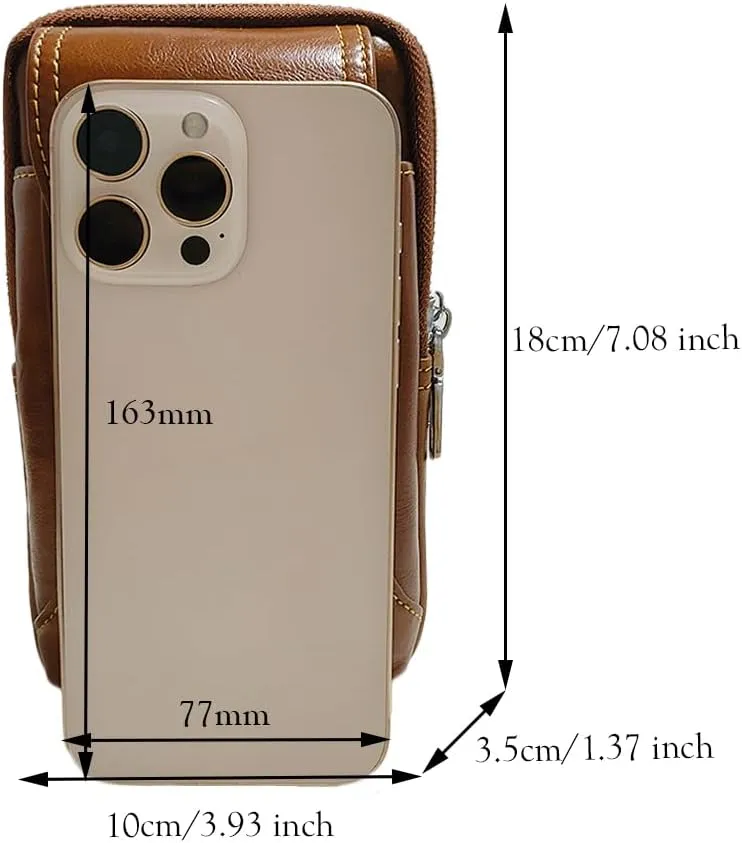 Leather Waist Belt Bag for Men Classic Side Fanny Pack Hip Bum Purse Smartphone Pouch for Travel Casual Formal Model 1-Vertical Brown