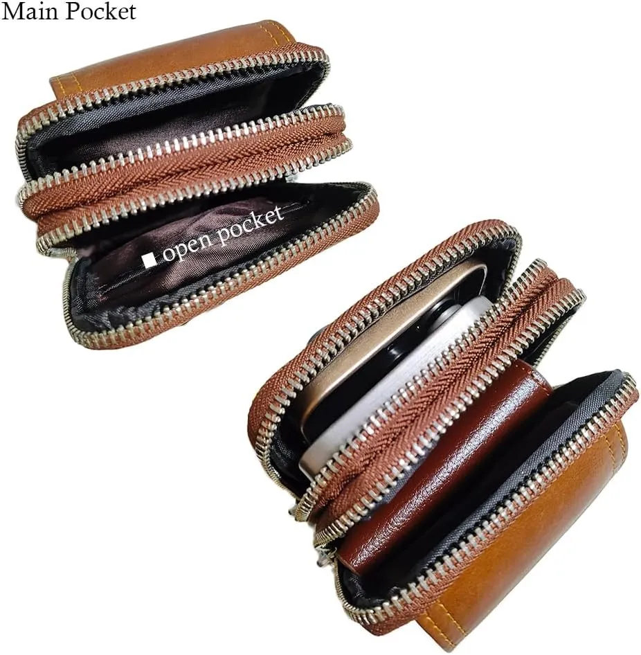 Leather Waist Belt Bag for Men Classic Side Fanny Pack Hip Bum Purse Smartphone Pouch for Travel Casual Formal Model 1-Vertical Brown