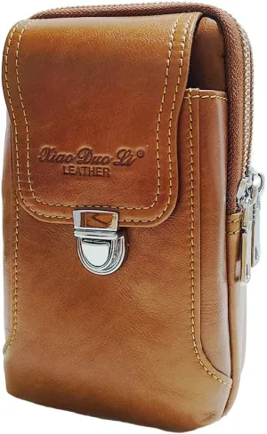 Leather Waist Belt Bag for Men Classic Side Fanny Pack Hip Bum Purse Smartphone Pouch for Travel Casual Formal Model 1-Vertical Brown